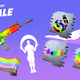 Fortnite's Rainbow Royale event items, including a rainbow-colored gun and graffiti.
